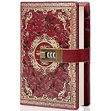 TIEFOSSI Vintage Leder Journal Notizbuch mit Zahlenschloss, B6 Geprägte Blume Geheimes Tagebuch Liniertes Papier zum Schreiben, Geschenk für Frauen Mädchen Kinder (Wein)