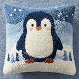 VwrxnchCoatx Knüpfteppich Zum Selber Knüpf-Sets Mit Kissen Knüpfen-Set 43X43Cm Kissenbezug-Set Für Erwachsene Und Kinder Latch Hook Kit Heimaccessoire（Pinguin）