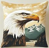 NAHUIGOOD Kreuzstich Stickpackungen Kissen Front Zum Selbersticken Mit Adler Auf Dem Berg 45X45Cm Stickbild Auf 100% Baumwoll Stoff Und Stickgarn, Stickvorlagen