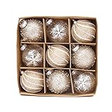 9er Set edle XXL Weihnachtskugeln Ø 8cm Champagner-Farbe Weihnachtsbaum Kugeln Christbaumkugeln Weihnachts-Deko Christbaum-Schmuck (Variante 3)