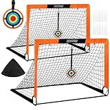 Fitencexu Pop-Up Tor Garten (120x90x90cm) - [2er Set] Kinder Fußballtore Outdoor mit Zielscheiben, Robustes Glasfaser-Material, Komplettset mit Erdankern & Transporttasche (Orange)