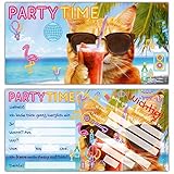 12er Set PARTY-KATZE Einladungskarten - lustige Premium Einladung zum Kinder-Geburtstag oder Party für Jungen Mädchen & Erwachsene von BREITENWERK