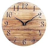 Plumeet Wanduhr, 30cm Rahmenlose Hölzerne Wanduhren mit Leisem Quarzwerk, Rustikale Landhaus-Walnuss-Uhren Dekorativ für Küche Schlafzimmer Wohnzimmer, Braun