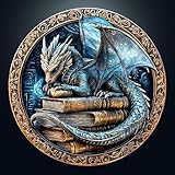 Puzzle 1000 Teile Erwachsene, Klassische Puzzles Runden, Blauer Bücher Drache, 67.5 x 67.5cm Jigsaw für Erwachsen, Blaue Papierkarte Unregelmäßige Einzigartige Puzzle für Familie Freunde