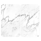 WENKO Herdabdeckplatte Universal Mod. Marmor, höhenverstellbar für alle Herdarten, Schneidebrett und Spritzschutz, Glas, 30 x 52 cm, 2-teilig