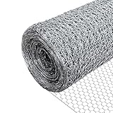 VOUNOT® Maschendrahtzaun Sechseckgeflecht, Drahtzaun Hasendraht Kaninchendraht Hühnerdraht, Maschenweite 25 mm, Höhe 100 cm, Länge 25 m, Verzinkt Silber