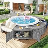 Trdlpyn Runder Pool, Whirlpool, Garten, mit verstellbaren Füßen und Kissen, Rand für Spa Poli Rattan, Gartenset mit Sofa für Whirlpool und Pool