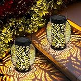 GuKKK Solarlaterne für außen,2 Stück Solarlaterne für Außen Hängend ,IP65 Wasserdicht,Laternen für Draußen Metall Solarleuchten für Garten Gehweg Patio Terrasse Veranda Rasen Hof Weihnachten (02)