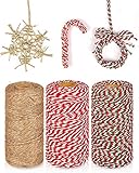 KAHEIGN 3Pcs Weihnachts-Garn Weihnachten Juteschnur und Baumwollschnur, 100m Rot Weiß Grün Bastelschnur für Geschenkverpackungen und Weihnachten Basteln