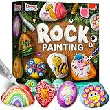 JOYIN 10 Stück Steine Bemalen Set für Kinder mit 18 Farben (Standard Metallicfarben,Aufkleber, Glitzerkleber) Kreativ Steinmalerei,Bastelset Steine Malen Set Geschenk Mädchen 6-12 Jahren