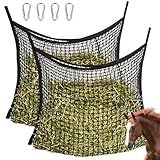 2 Pcs Heunetz für Pferde: 60 x 90cm Farming Heunetz, Heunetz Mesh, Pferdeheunetz mit 4 Karabinerhaken, Futternetz für 8kg Heu, Heutasche, Heusack Fütterungszeit kann Verlängert Werden für Pferde