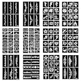 Henna Schablonen 142 Stück Henna Tattoo Schablonen Set 12 Blätter Temporäre Hennas Tattoo Body Art Vorlagen für Frauen Mädchen Teens Face Paint Schablonens für Partys Karneval und Halloween