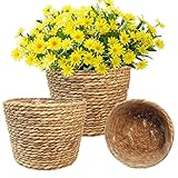 KMERCE 3er Set Pflanzenkorb Seegras, übertopf Boho, Blumentöpfe Geflochten rund, dekorativ übertöpfe Korb für zimmerpflanzen, Mit Wasserdichtem Kunststofffutter, 18cm, 22cm, 25cm Durchmesser