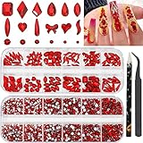 2920 Stück flache Rückseite Strasssteine für Nagelkunst Multi Formen für Nägel Kristall Diamant Schmuck für Nageldesign DIY Dekoration (Rot)