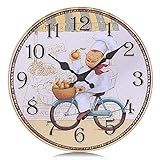 Lafocuse 30cm Küche Wanduhr Holz Lautlos, Vintage Küchenuhr Gelb Ohne Tickgeräusche, Antik Nostalgie Rustikale Retro Deko für Esszimmer Restaurant Wohnzimmer