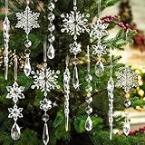 Gleemix 10 Stück Eiszapfen Weihnachtsbaum Dekoration, Acryl Eiszapfen Schneeflocke Eistropfen Anhänger, Weihnachtsbaum Kristall Dekorationen, Transparentes Weihnachtsbaumschmuck