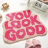 DyeFury You Look Good Badematte, niedlicher Badezimmerteppich für Mädchen, lustiger, flippiger Teppich, Schlafzimmer, rosa, adrett, Badezimmer-Dekor, Hallo schön, wunderschöne Badteppiche für Kinder