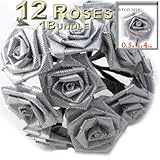 The Crafts Outlet One Bundle 12 handgefertigt zusammengeklappt Band Rosen, 0.50-inch breit Rose 4-Zoll lang Drahtstiel, Silber metallic
