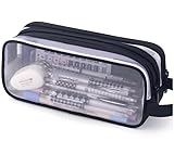 Großes transparentes Netz-Federmäppchen, 2 Fächer, multifunktionales Federmäppchen, transparente Make-up-Tasche für Teenager, Studenten, College, Business, Reisen, Büro, Erwachsene (schwarz)