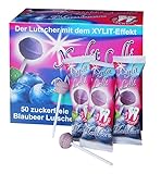 50 x Blaubeere Lolli mit Xylit - zuckerfreier Dauerlutscher | 50 Stk x 6g einzeln verpackt | 300g je Verpackung