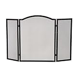 Plow & Hearth Kaminschutz aus Metall, 3 Paneele, Schwarz | 127 cm B x 76,2 cm H | Flache Funkenschutzabdeckung | Stand-Alone Schmiedeeisen Platte Kaminabdeckung