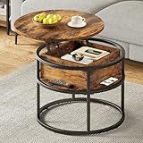 YITAHOME Couchtisch Rund mit Hebeplatte, Wohnzimmertisch mit Stauraum 60x60x47cm, Couchtisch rund mit Stauraum für Home Office, Couchtisch Höhenverstellbar Couch Tisch Wohnzimmer