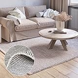 MY-RUG Wollteppich großer Teppich 290 x 200 cm, Roshni, Creme, grau, beige, handgewebt, Naturprodukt, Esszimmerteppich flach gewebt aus Wolle