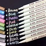 Metallic Marker Stifte Metallischen Marker: APOGO 10 Farben Metallic Stifte für Fotoalbum zum Selbstgestalten, Gästebuch Hochzeit, Scrapbook Zubehör, Keramik, Weihnachten Halloween Deko Stifte
