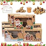 JOKILY 12 Stück Weihnachts Kekskästen Boxen, Donut-Geschenkboxen Weihnachten Geschenkboxen Kuchen-Kästen mit Sichtfenster für Bäckerei Schokolade Pralinenschachtel Verpackung, 22 x 15 x 7CM
