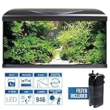 Amtra Acquario System Tank V2 – 85 Liter komplettes Glasaquarium, 11 Watt LED-Licht und Filterpumpe inklusive, Süß- oder Salzwasser, Schwarz, 80 x 32 x 48 cm