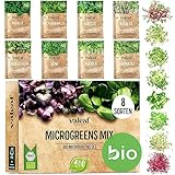 valeaf BIO Microgreens Set I 8 Sorten Sprossen Samen Pflanzset mit Keimsprossen und Microgreens Samen I inkl. Kressesamen, Alfalfa Samen I Samen Anzuchtset Microgreens Kit für Sprossen Keimgerät