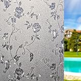 Milchglasfolie Fenster Sichtschutz Fensterfolie 110 x 720 cm Blickdicht Fensterfolie Sichtschutz Statisch Haftend, Kein Kleber, Blickdicht, Wiederverwendbar, für Zuhause, Hibiskus
