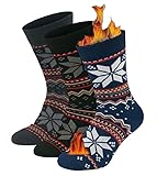 DREAM SOCKS Thermo-Socken aus Fleece, kurz, für Ski, Wandern, Trekking, schwere Socken für Herren und Damen, halbe Waden, Knöchel, 3 x Set SNOWFLAKE M, 41-46