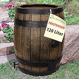 REGENTONNE EICHENFASS 120 Liter REGENFASS Wasserfass REGENWASSERTONNE Wassertonne - FROSTSICHERES Gartenfass für Regenwasser u.v.m. in Holz-Optik aus robustem PE-Kunststoff