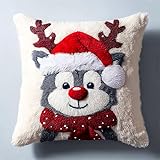 WallustrioaW Weihnachten Knüpfkissen-Set,Cartoon-Elch,für Kinder oder Anfänger Erwachsene zum Selber Knüpfen,DIY Knüpfteppich Knüpfpackung,Knüpfhaken Set,43x43cm