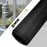 BUZIFU Fliegengitter Meterware, Fiberglas-Fliegengitter Gewebe, 120 x 250 cm, Insektenschutz Gaze Fenster Mesh mit Fensterputzbürste, Schutz gegen Mücken, UV-beständig für Fenster und Türen (Schwarz)