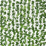12 Stück Künstliche Efeu Girlande, Grüne Blätter Hängepflanzen für Zimmer, Wand, Party und Hochzeitsdekoration
