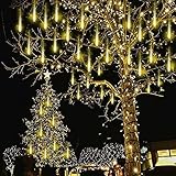 Kwaiffeo Weihnachtsbeleuchtung,10 Röhren LED Meteorschauer Lichterkette Außen für Weihnachten Halloween Weihnachtsbaum Hochzeit Garten Fenster, warmes Weiß