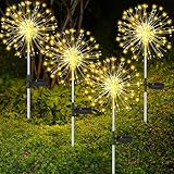 SaiXuan Solarlampen für Außen Garten, 4 Stück 120 LED Gartendeko für Draußen Wetterfest, 8 Modi Warmweiß Pusteblume Solarleuchte, Solarstecker Garten für Gärten, Rasenflächen, Terrassen Deko
