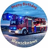Tortenaufleger FEUERWHR-TRUCK mit Wunschtext – essbar & personalisierbar | Kindergeburtstag, Feuerwehr-Party & Kuchen-Deko | Tortenbild Oblate