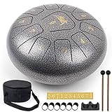 AKLOT Stahlzungentrommel Steel Tongue Drum 10 Zoll 11 Notizen Tanktrommel Pan Drum C Key Schlaginstrument mit Schlegel Hinweis Aufkleber Finger Picks Mallet Bracket und Bag