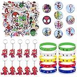 80PCS Spiderman Party Mitgebsel, 10 Spiderman Schlüsselanhänger, 10 Spiderman Silicone Bracelet, 50 Spiderman Aufkleber, 10 Spiderman Abzeichen, Spiderman Mitgebsel Kindergeburtstag Kinderspielzeug