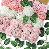 DOLOPL 60 Stück künstliche Blumen Rosen für Dekoration, rosa Ombré-Farben, echt aussehende Schaumstoffblumen mit Dampf für Boho, rustikale Hochzeitssträuße, Brautparty, DIY, Heimdekoration