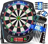 KESSER® Elektronische Dartscheibe Profi Set - E Dartboard mit 15 Dartpfeile + 20 Pro Flights 100 Pfeilspitzen + Zubehör Dart für 1 bis 8 Spieler mit LED Anzeige