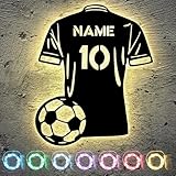 Fußball trikot personalisieren Led Licht mit Namen & Nummer – Fussballer aus MDF-Holz Fussball Geschenke für Jungs Männer Mädchen zum Geburtstag - Wand Deko