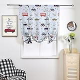 Lsimeru Raffrollo Blickdicht 100cm Breit Kinderzimmer Babyzimmer Junge mit Autos Muster Raffgardine Scheibengardine Bistrogardine Gardine Kleines Fenster
