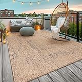 TT Home In-& Outdoorteppich Wetterfest Terrasse Uni Moderner Boho Abstrakt, Farbe:Beige Ocker, Größe:80x150 cm