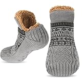 flintronic 1 Paar Kuschelsocken Damen Herren, Haussocken Herren & Damen, Flauschig Hüttensocken, Rutschfest Stoppersocken mit Wolle, Weiche Warme Winter Hüttensocken Haussocken, 30CM