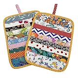 Jukway 2er schöne Topflappen für Küche, 100% Baumwolle, handgefertigt, Stilvolle Patchwork-Tischsets, hitzebeständige Matten, Pads mit Tasche, waschbar Platzsets Küchenhelfer für Kochen Backen