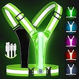 QHTech Warnweste Sicherheitsweste für Fahrrad Auto Laufweste Joggen, High-Vis reflektierende Warnweste für optimale Sichtbarkeit, Damen Herren Kinder warnwesten, LEDs Tag und Nacht Motorrad Radfahren